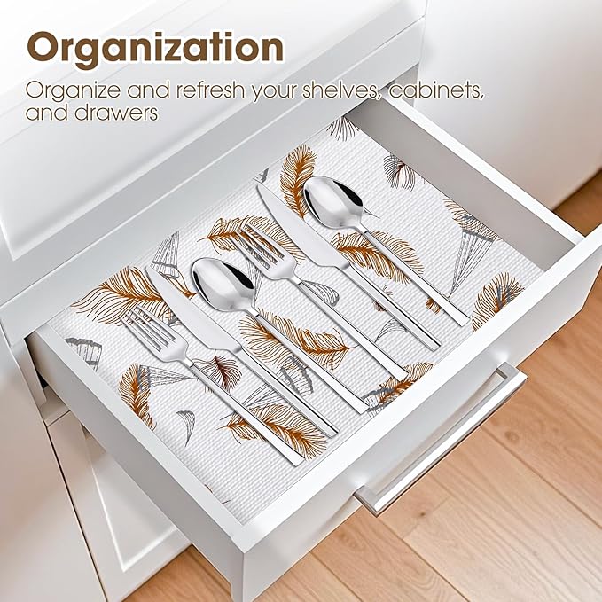ALIUNI Drawer and Shelf Liner, Non-Slip Kitchen Cabinet Liners Non-Adhesive Thick Strong Grip Waterproof Washable Mats Protect Dresser Shelves Cupboard Bathroom Cabinets, Feather, 12 in X 20 FT