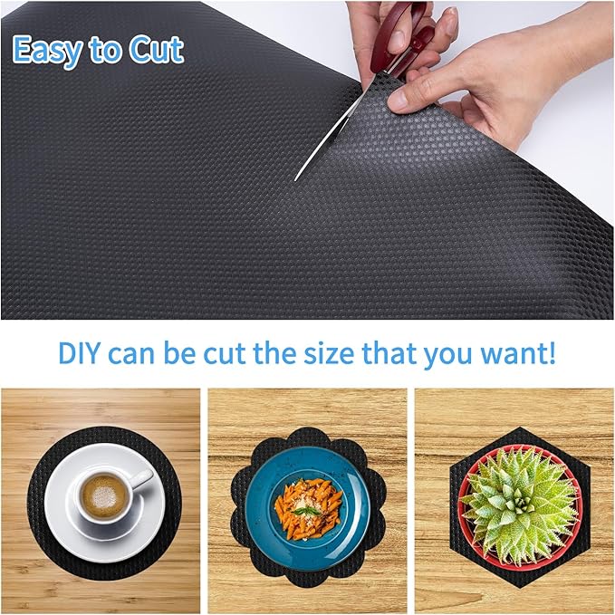 Black Shelf Liners Kitchen Cabinets Non Adhesive Drawer Mat Refrigerator Liners Durable Place Mats for Bathroom, Kitchen, Desks, Shelves, Cupboard-Black Drawer Liner 11.8x236.22Inch