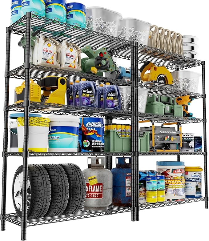 MODCART Storage Shelves, 2 PCS 36" L x 14" W x 72" H Heavy Duty Garage Wire Shelving Unit Loads 1750LBS, 5-Tier Adjustable Metal Industrial Utility Shelf Rack for Kitchen, Laundry Room, Basement