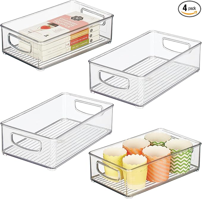 iDesign Stackable Pantry Bin with Handles for Kitchen Storage, Set of 4, Clear, Made in USA