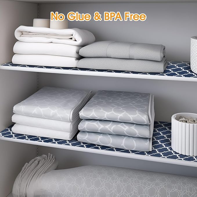Shinlendid Shelf and Drawer Liner for Kitchen Cabinets Non-Adhesive, Strong Grip Non-Slip Thickened Cabinet Liners for Shelves, Waterproof Mats for Dresser Cupboard, Blue, 17 in x 30 Feet
