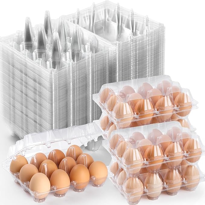APOCHON 60 Pack Plastic Egg Cartons 12 Count, Clear One Dozen Egg Cartons Cheap Bulk for Chicken Egg, Reusable Egg Carton Egg Container for Home, Chicken Farm, Commercial Business Market Display