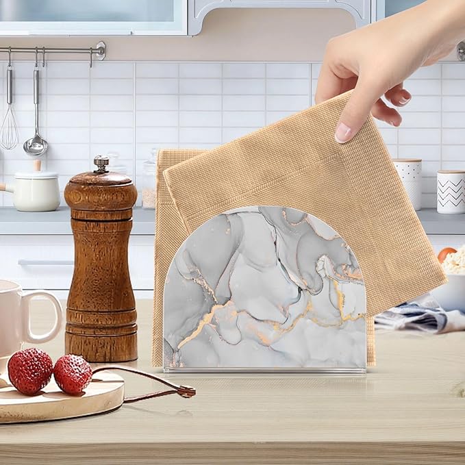 Luxury Grey Marble Napkin Holder for Table Paper Napkins Holder Acrylic Tissue Dispenser Kitchen Dining Room Bathroom Party Car Decor