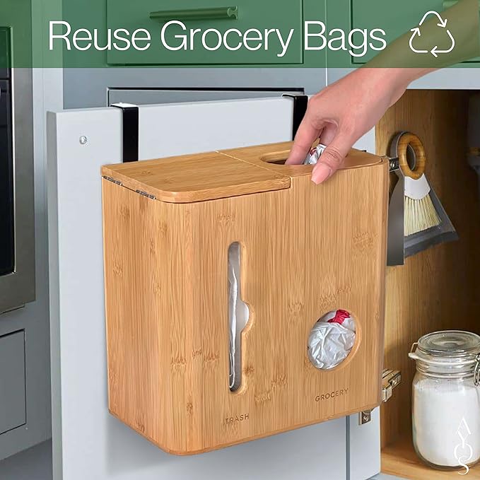 Trash Bag Dispenser & Grocery Bag Holder - The Original 2 in 1 Plastic Bag Holder for Grocery Bags and Garbage Bags - Under Sink Organizers and Storage/Wall Mounted/Pantry - Fits 13 Gallon