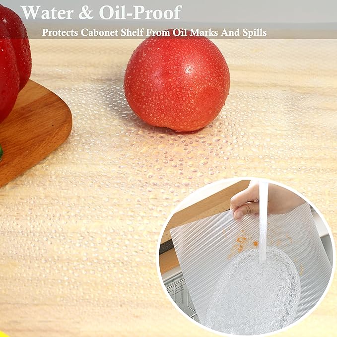 Shelf Liner for Kitchen Cabinets 24 Inch Wide X 20 Ft Non Adhesive Cabinet Drawer Liners Non Slip Waterproof Strong Grip Clear Closet Pantry Shelf Liner Cupboard Refrigerator Bathroom Drawer Mat