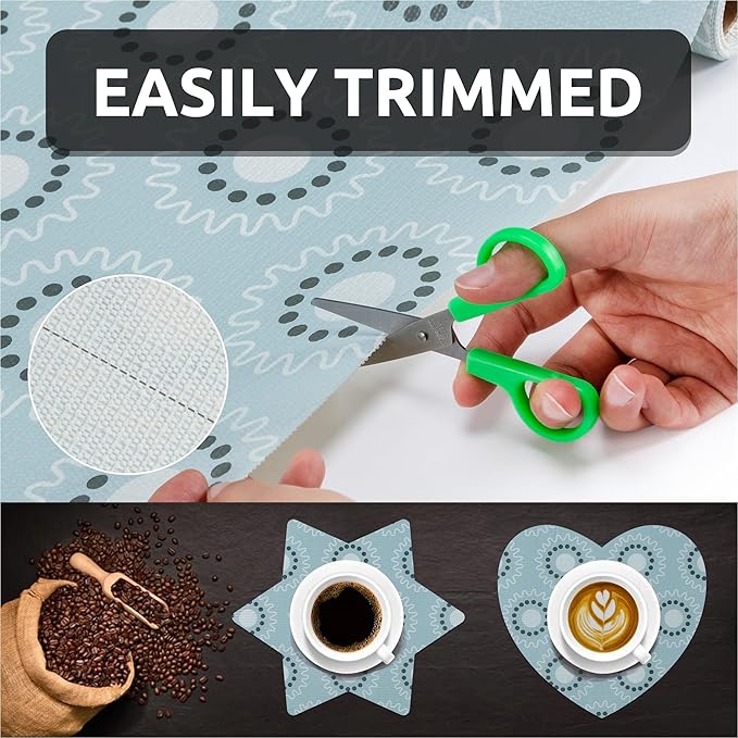 12X120 Inch Shelf Liner for Kitchen Cabinets, PVC Drawer Liner for Dresser Non-Slip Bathroom, Non-Adhesive Cabinet Liner Washable (Blue Circle)(5 Roll)