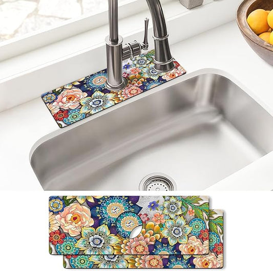 Sink Faucet Absorbing Mat, 2 Pack Drying Mat Around Faucet Sink Splash Guard Behind Faucet Sinkmat For Kitchen Bathroom Island Rv 15 * 5.5 Inch (38 * 14 cm)