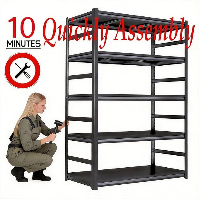 Kitchen Storage Shelves Heavy Duty 5-Tier 3000 Lbs Capacity Pantry Metal Shelving Unit, Kitchen Organization and Storage Shelf, 72"H × 35.4"W × 15.8"D Shelving Units and Storage Organizers, Black