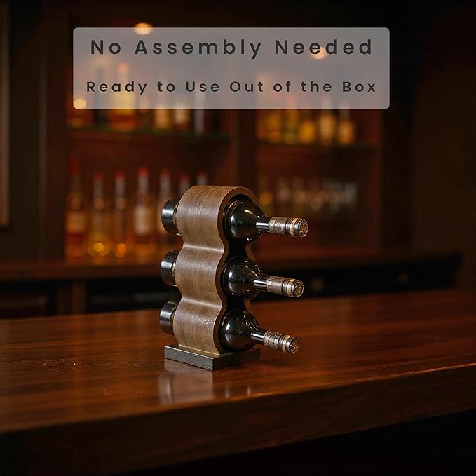 Wooden Wine Bottle Holder Countertop – Small Wine Rack for 3 Bottles, Vertical Tabletop Wine Rack Stand, Decorative Bottle Rack Wine Storage Organizer for Kitchen, Bar Decor, Wine Lover Gift