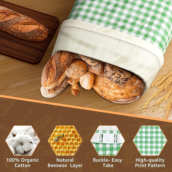 Large Beeswax Bread Bags for Sourdough, 13"W x 17"H Reusable Cotton Material, Ideal for Sourdough Bread Storage to Keep Fresh Lock Moisture Bread Boxes (2 Pack)