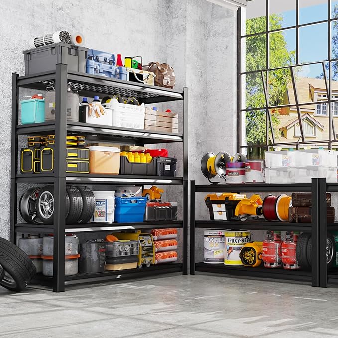 71" H Garage Shelving Heavy Duty Storage Shelves, 5-Tier Adjustable Metal Shelving Unit, Utility Garage Organizer Shelf for Basement, Pantry, Kitchen, Warehouse,17.7" D x 45.6" W x 71.2" H