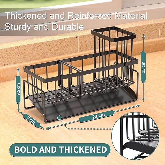 Kitchen Sink Caddy Organizer – Rustproof Sponge Holder with Drainage, Space-Saving Sink Organizer for Countertop Storage, Kitchen Accessories & Décor