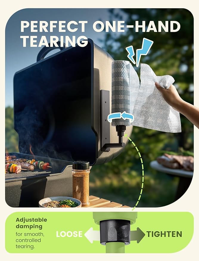 INMAKER Magnetic Paper Towel Holder, Strong Magnet Paper Towel Holder for Fridge, Kitchen, RV, Garage, Grill with Self Adhesive Wall Mount and Screws, One Hand Tear with Adjustable Damping (Black)