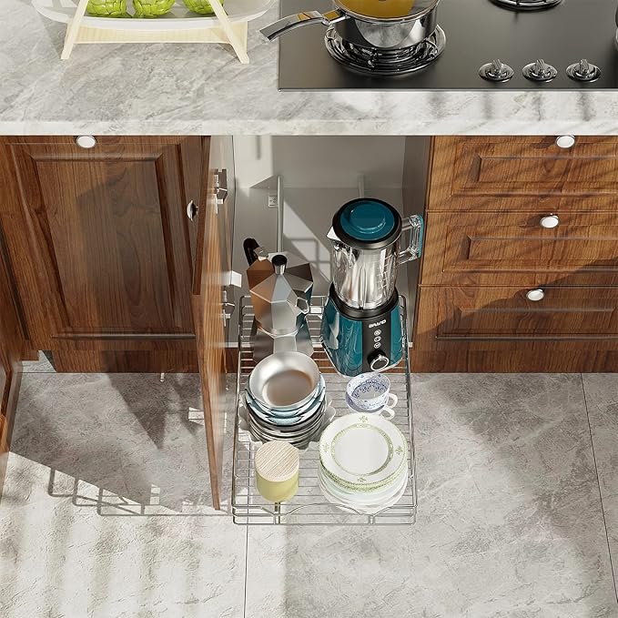 LOVMOR Pull Out Cabinet Organizer and Storage 9" W x 21½" D, Slide Out Shelves for Kitchen Cabinets