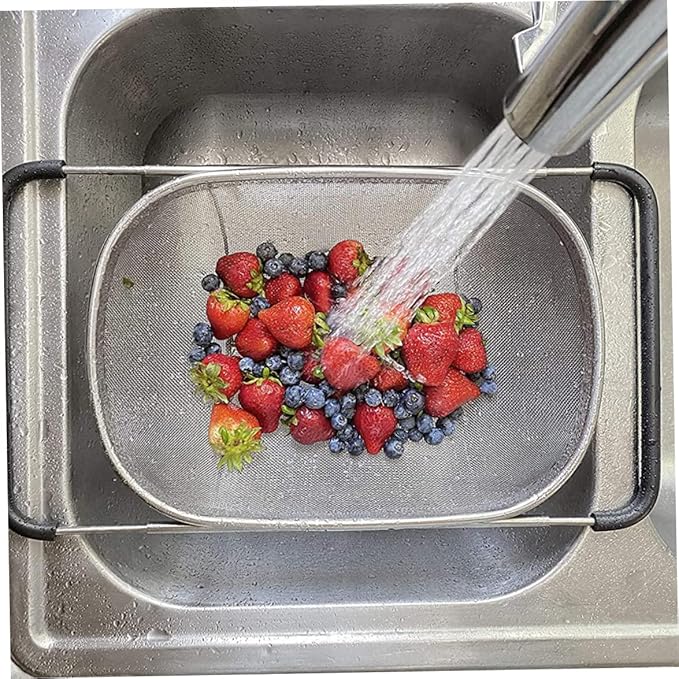 Over Sink Colander Fine Mesh Stainless Steel Strainer Basket with Handle for Kitchen Sink S...