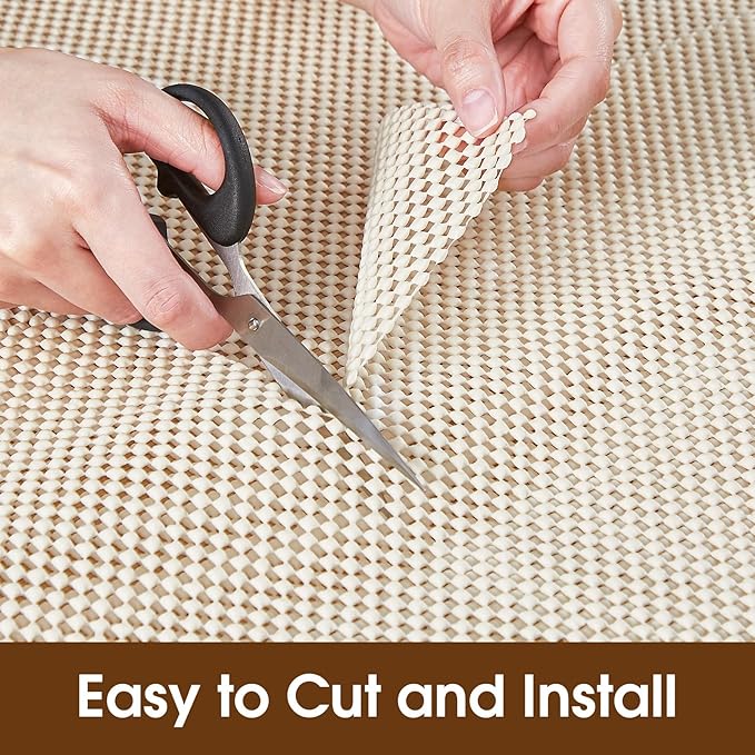 ALIUNI Shelf Liner for Kitchen Cabinet, Drawer Liners Non Slip Non Adhesive Thick Mat, Breathable Dresser Pantry Bathroom Protector, Cream, 12" x 360"