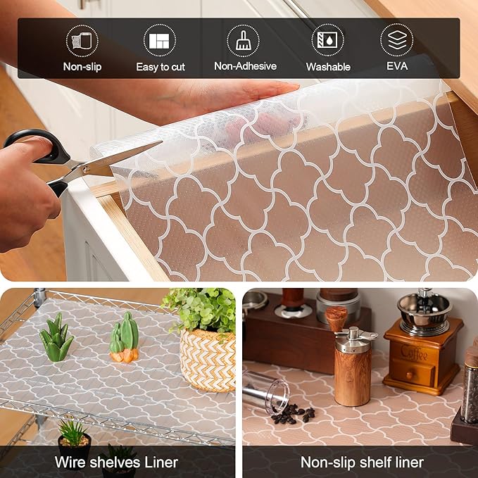 Cooyes Shelf Liner – Premium Non-Adhesive Cabinet & Drawer Liner for Kitchen – Waterproof Shelf Paper with Modern Pattern – Durable EVA Cabinet Mat – Easy to Cut （24" W x 360" L）