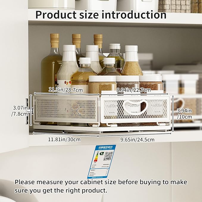 2 Pack Pull Out Cabinet Drawer,Metal Mesh Slide Out Shelves Organizer,Frameless Cabinets Suitable,Simple Housewares Pull Out Cabinet Sliding Basket (11.8" D*9.6" W*3.9" H)