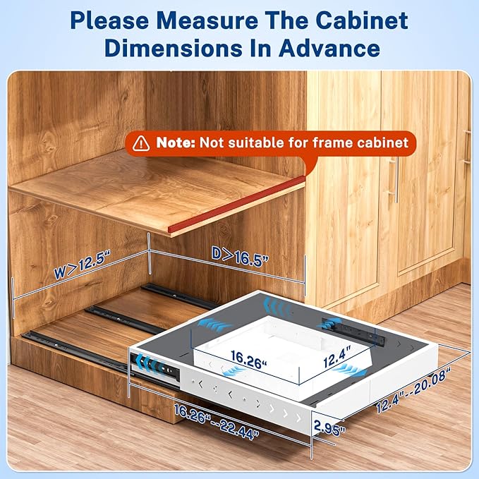 Insputer Pull Out Cabinet Organizer Expandable (12.4"-20.08")W & (16.26"-22.44")D, Slide Out Drawers for Kitchen, Pantry with 2Pcs Magnetic Panel, 3 Slide Rails, No Drill Adhesive Roll Out Shelf White