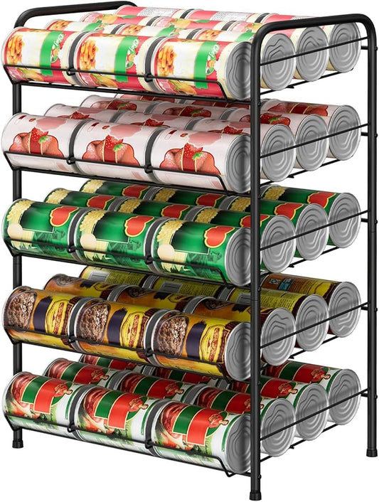 smusei 5 Tier Can Organizer for Pantry Shelf Large Capacity Drink Organizer Holds 60 Cans of Soda Can Dispenser with Adjustable Metal Diverter Strip for Kitchen Cabinet Cupboard, Black
