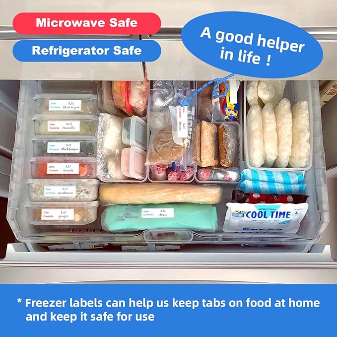 350 PCS Printholic 1" x 3" Food Storage Stickers, Removable Freezer Labels, 2 Color Food Labels Roll, Refrigerator Freezer Paper Label Easy Clean Leaves No Residue Waterproof