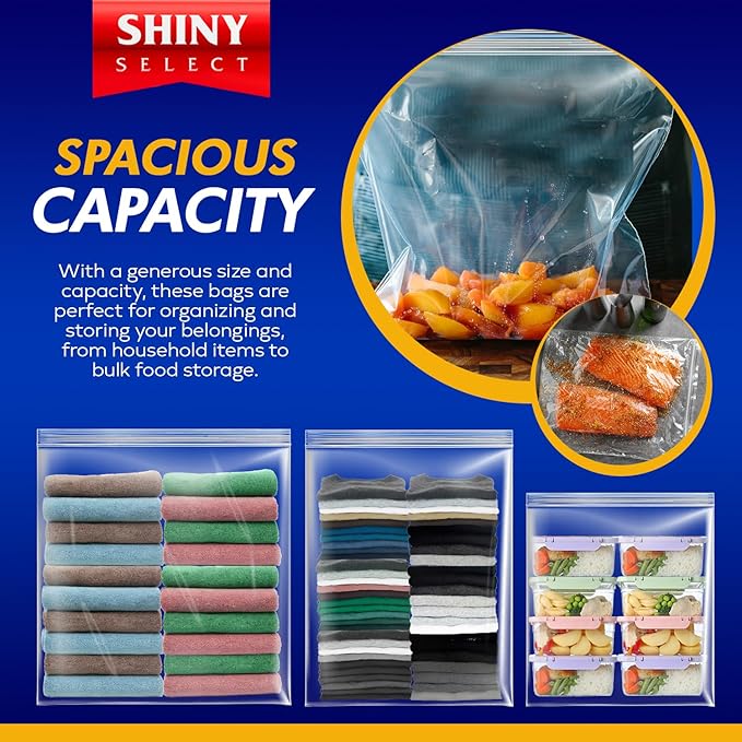 [100 Count] Mega Pack of XLarge Bags Jumbo 3.5 GALLON BIG Size Clear Thick Freezer Food Storage Bags for Toys, Arts, Crafts, Moving, Clothing & Closet Organization (packaging may vary)