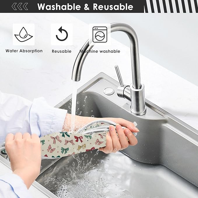 2 PCS Kitchen Sink Splash Guard 23.6 Inch Faucet Mat for Kitchen Sink Bathroom Sink Faucet Absorbing Drip Drain Mat Pad Microfiber Soft Washable Green and Beige Bows Stars
