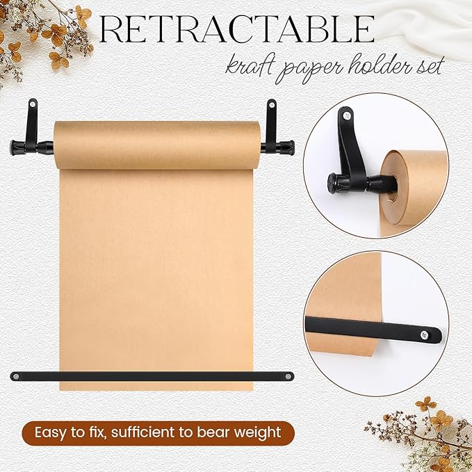 Vicenpal 15.5 Inch Retractable Kraft Paper Roll Holder Dispenser Wall Mounted Butcher Paper Holder Roller for to Do Lists, DIY Drawing, Taking Note, Artwork, Creative(Black)