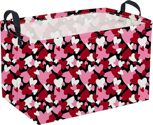 Sanjiaofeng Rectangular Valentine's Day Basket Love Storage Bins,Girls Storage Basket with Handles.Clothers,Books,Kid's Gifts Bins. (Black red heart)