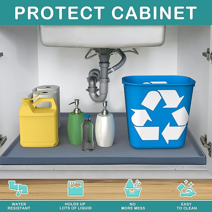 URMONA Waterproof Silicone Under Sink Mat 19'' x 12''Storage and Organizers, Kitchen and Bathroom(A-Brown)