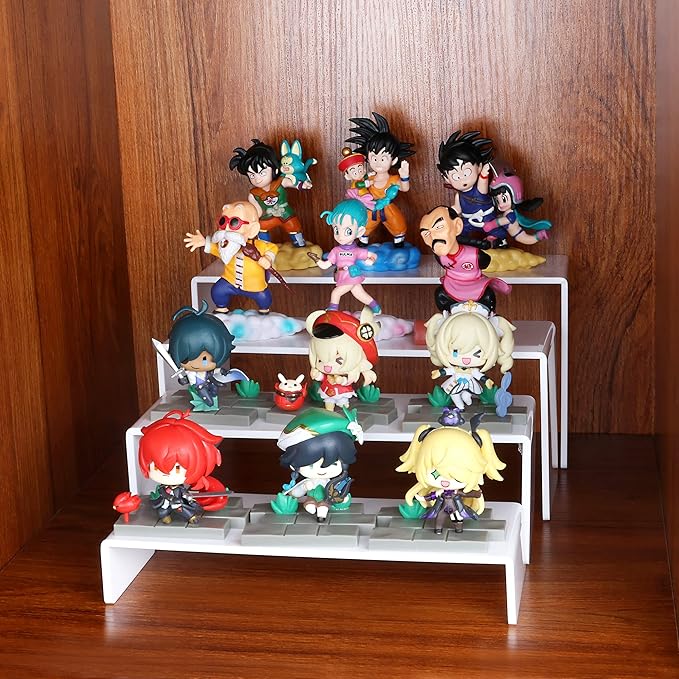 ELEGANTLIFE Acrylic Display Risers Set of 4, 4-Level Tiered Display Stands for Cupcakes, Small Figures & Jewelry, Compact Countertop Display Shelf, Multiple Colors Available (White)