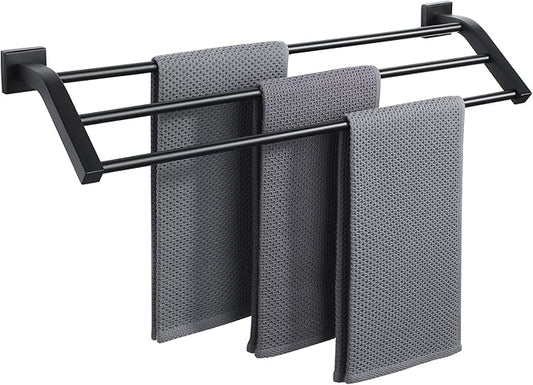 Alise Bath 3 Towel Bars,Towel Holder Towel Racks for Bathroom Wall Mount,Heavy Duty SUS304 Stainless Steel Towel Hanger Towel Rails,Matte Black,24-Inch