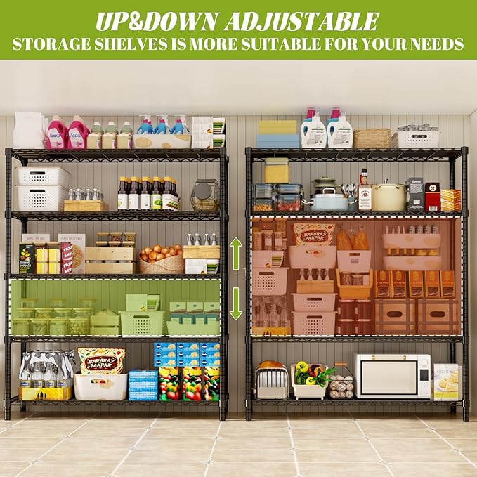 MODCART Storage Shelves, 4 PCS 48" L x 20" W x 72" H Heavy Duty Garage Wire Shelving Unit Loads 2000LBS, 5-Tier Adjustable Metal Industrial Utility Shelf Rack for Kitchen, Laundry Room, Basement