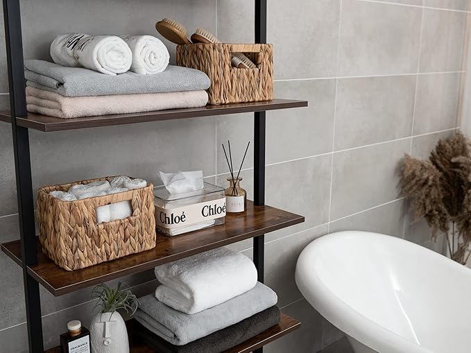 StorageWorks Wicker Storage Baskets for Shelves, Water Hyacinth Storage Baskets for Organizing, Wicker Basket for Bathroom Set of 3 (1PC Large, 2PCS Medium)