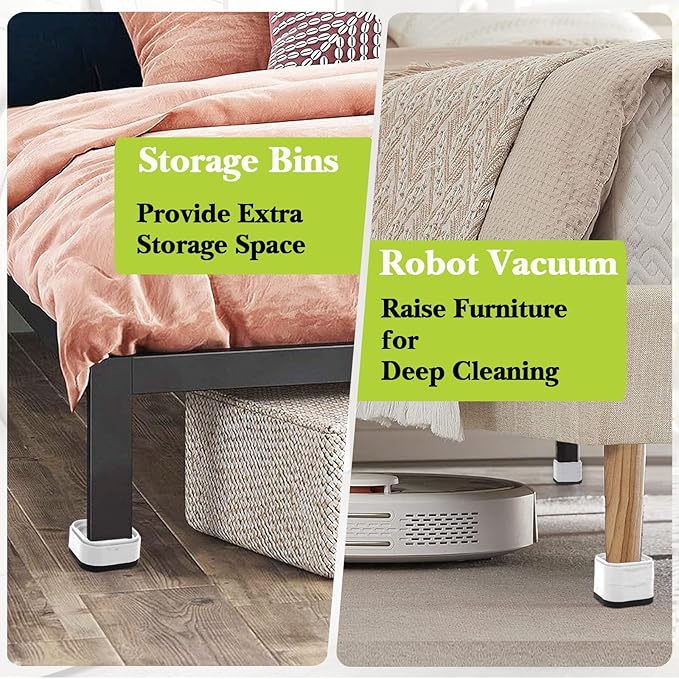 6 Pack Furniture Risers 1 Inch, Adjustable Bed Risers Heavy Duty for Table Desk Couch Chair Sofa Cabinet Bed Legs Dorm, Square Stackable Bed Raisers Blocks Lift Height 1", 2" or 3", White