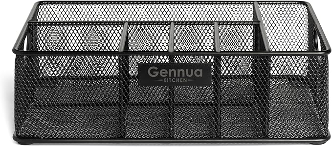 Paper Plate Organizer for Cabinet, Counter, Picnics, Parties & More, Extra Large Utensil Caddy Crafted of Thick Iron Mesh With 6 Compartments for Paper Plates & Plastic Silverware