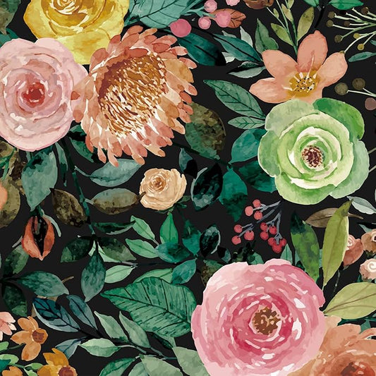 JiffDiff Floral Pattern Self-Adhesive Contact Paper, Oil and Water Resistant Drawer Liner Wallpaper for Dresser, Kitchen Cabinets, Dollhouse Walls, Arts & Crafts Decal(17.7" x 118.11",Black)