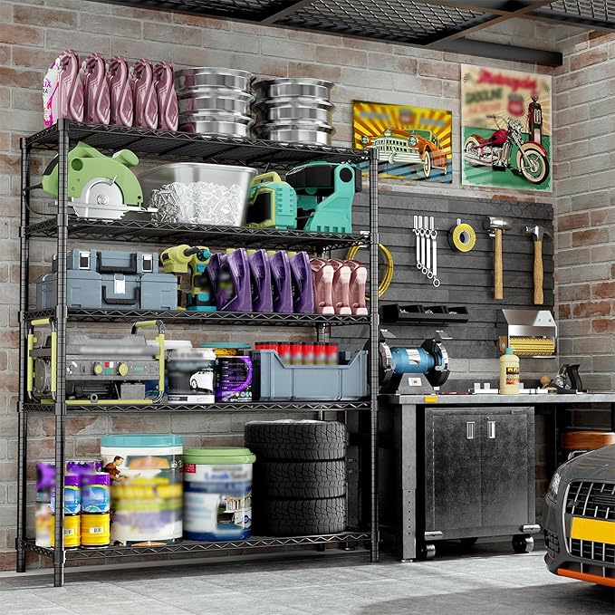 MODCART Storage Shelves, 4 PCS 48" L x 20" W x 72" H Heavy Duty Garage Wire Shelving Unit Loads 2000LBS, 5-Tier Adjustable Metal Industrial Utility Shelf Rack for Kitchen, Laundry Room, Basement