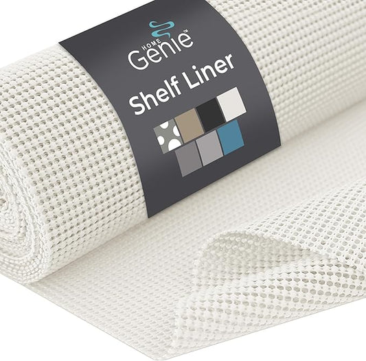 HOME GENIE Shelf Drawer and Cabinet Liner, Durable with Strong Grip, 12 in x 20 FT, Non Adhesive Liners Protect Kitchen Cabinets and Cupboard, Pantry, Bathroom Drawers and Shelves, Desks, White