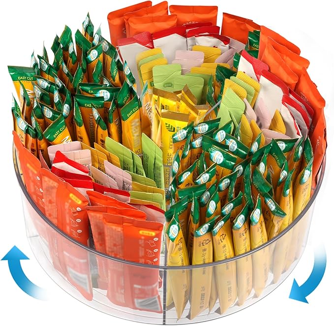 Drink Packet Organizer, Turntable Water Packet Organizer, Mix Drink Station Organizer, Pantry Organization Storage Bins for Kitchen Fridge Countertop Cabinet, 5 Parts for Snacks Packets Spices