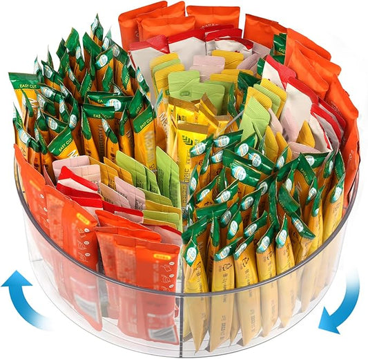Drink Packet Organizer, Turntable Water Packet Organizer, Mix Drink Station Organizer, Pantry Organization Storage Bins for Kitchen Fridge Countertop Cabinet, 5 Parts for Snacks Packets Spices