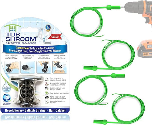 TubShroom Drain Hair Catcher - Matte Black - Fits 1.5-1.75 inch Tub Drains - Drain Protection to Prevent Clogs, Comes with 4 DrainShroom Toss Disposable Drain Snakes