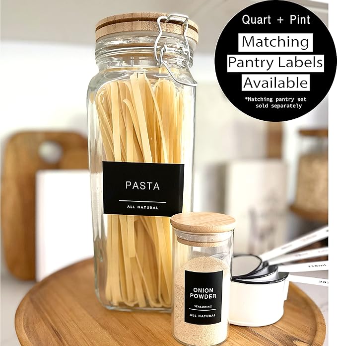 Quart + Pint 160 Spice Jar Labels: Minimalist Matte Black Sticker White Text. Waterproof Stickers. Organization for Jars Bottles Containers Bins. Storage Rack Systems for Kitchen & Pantry Labels.