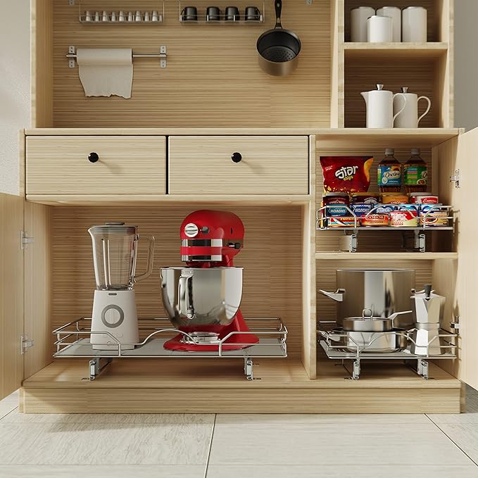 LOVMOR Pull Out Cabinet Organizer and Storage 11" W x 18" D, Slide Out Shelves for Kitchen Cabinets