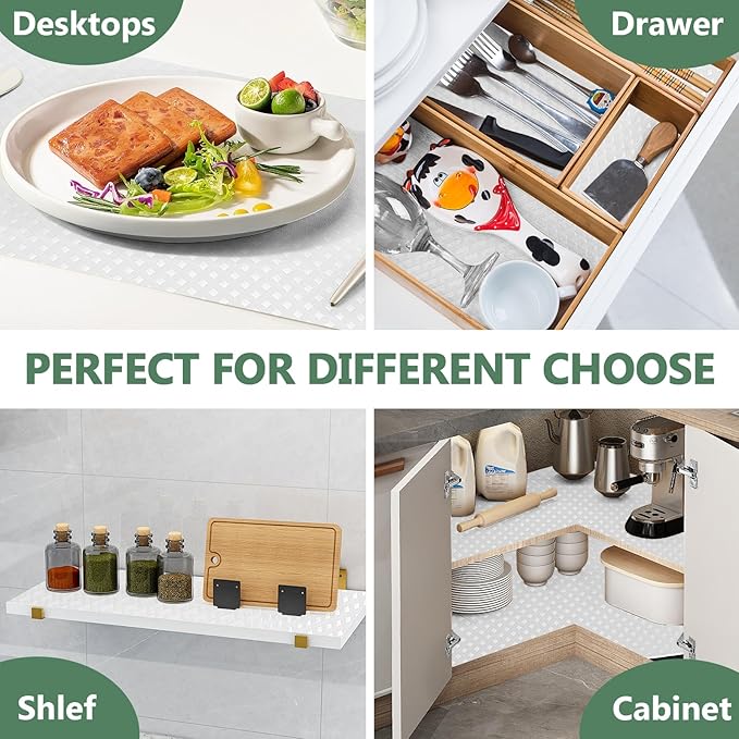Origuuds Shelf Liners, Non-Adhesive Drawer Liner, Waterproof & Oil-Proof Kitchen Cabinet Cupboard Liner Plastic EVA Material BPA Free Fridge Liner Mats Paper Protector for Shelves (White/20in x 240in)