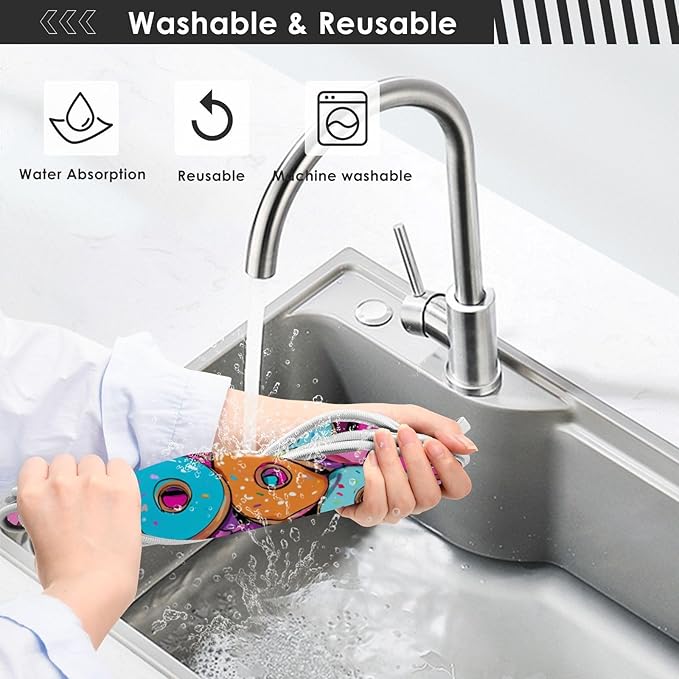 2 PCS Kitchen Sink Splash Guard 14.9 Inch Faucet Mat for Kitchen Sink Bathroom Sink Faucet Absorbing Drip Drain Mat Pad Microfiber Soft Washable Cute Colorful Donuts