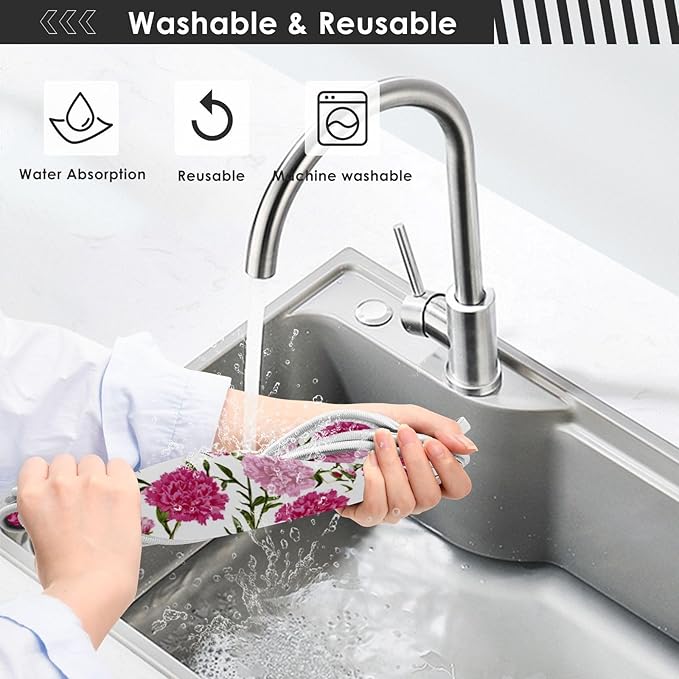 2 PCS Kitchen Sink Splash Guard 30 Inch Faucet Mat for Kitchen Sink Bathroom Sink Faucet Absorbing Drip Drain Mat Pad Microfiber Soft Washable Beige and Pink Carnation