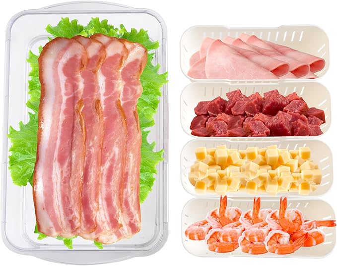 Eanpet 2Pack Poratble Bacon Storage Container for Fridge Divided Snackle Box Charcuterie Container 4 Compartment Serving Veggie Tray with Lid Portable Travel Fruit Caddy for Cheese,Candy,Nuts,Salad
