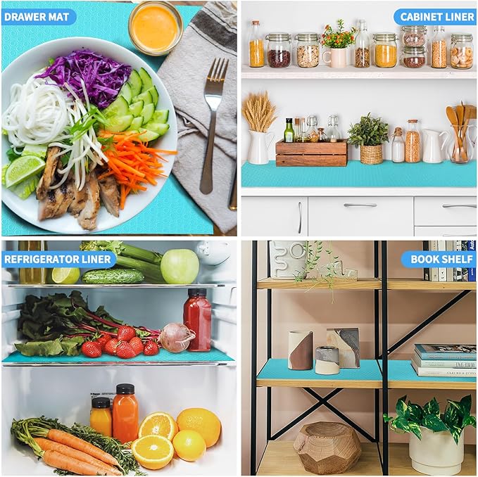 Bloss Shelf Liners, Non Adhesive EVA Drawer Mat Liners Roll for Bathroom, Kitchen, Desks, Deco Shelves 17.7×177 inch (Blue)