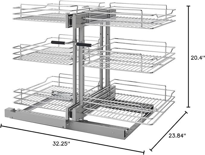 Rev-A-Shelf 3 Tier Pullout Shelf Organizer for Blind Corner Kitchen/Bathroom Cabinets with Soft-Close, 48" Adjustable Shelves, Chrome, 5PSP3-18SC-CR
